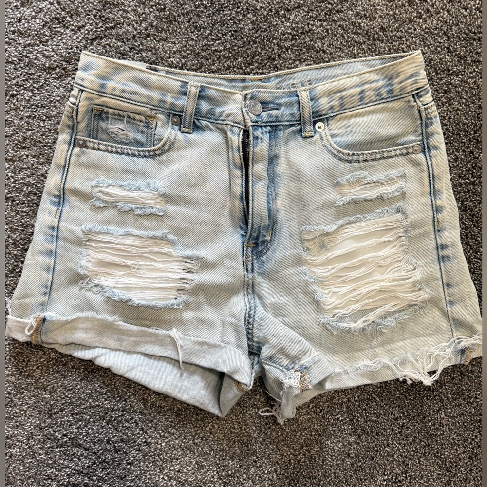American Eagle Outfitters Light Wash Destroyed Jean Mom Shorts